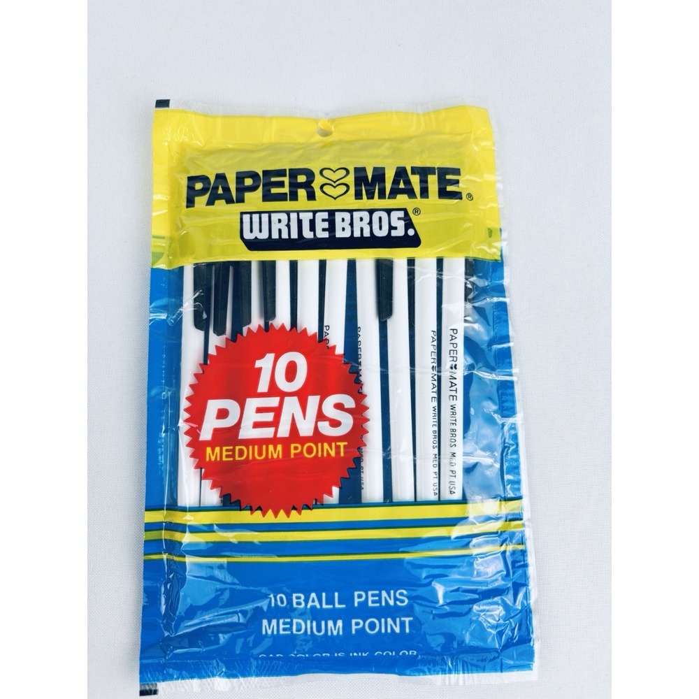 1980 Paper Mate Write Bros Black Ball Pens Medium 10 Pack Sealed Package Vintage